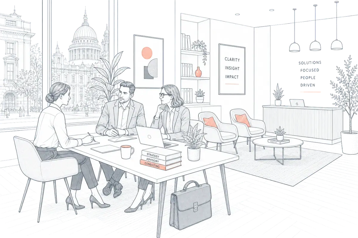 Illustration of a team meeting in a modern office